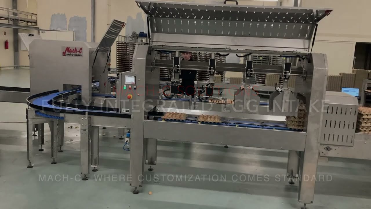 Mach-C Fully automated egg intake for Hatcheries - from stacked carton to all a-brand setter trays.