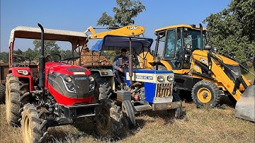 JCB 3DX Backhoe Loader Loading Mud In Swaraj And Solis 4WD Tractor Trolley | Jcb Dozer Cartoon |