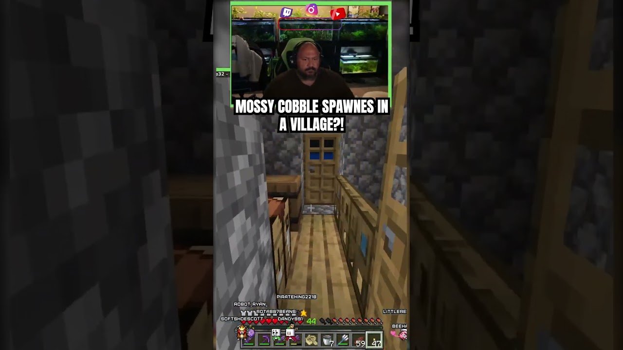 Mossy cobble in a village?!  #clips #shorts #reels #minecraft #twitch #minecraftmemes