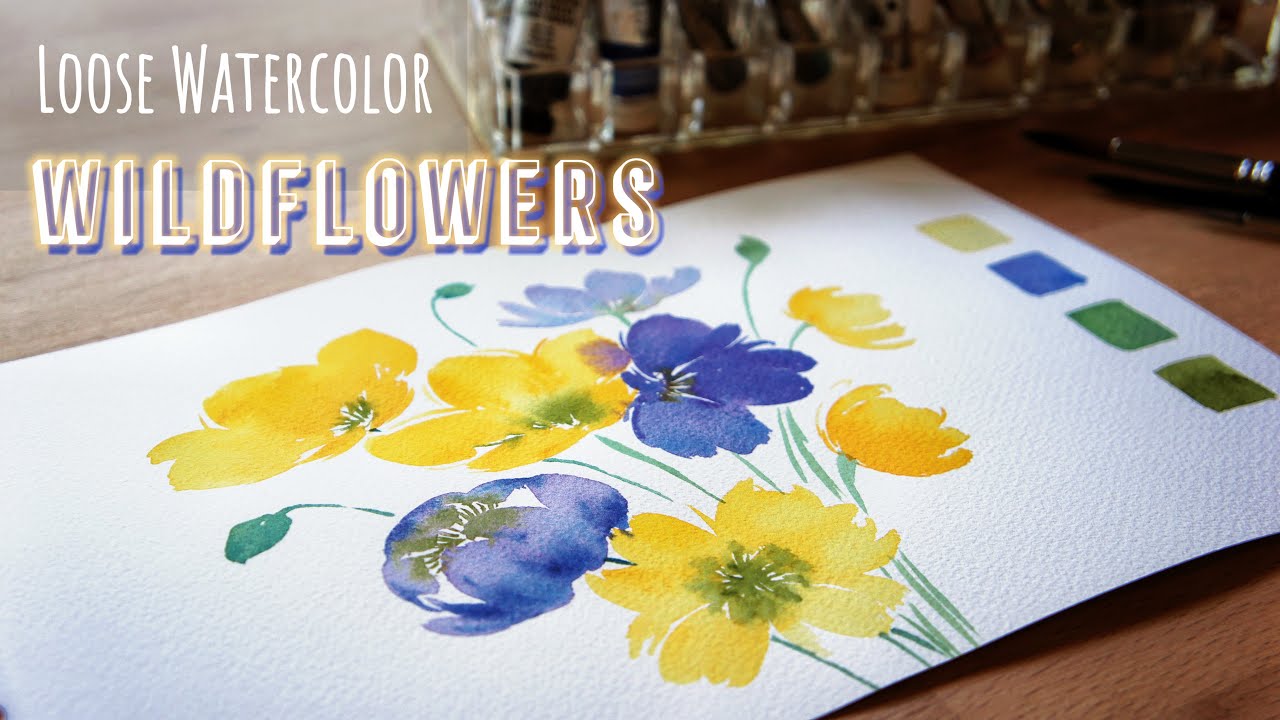 Easy Loose Watercolor Yellow & Purple Wildflowers | Step-by-Step for Beginners