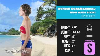 Wonder Woman Tie Bandeau High Waist Bikini Sizing Video