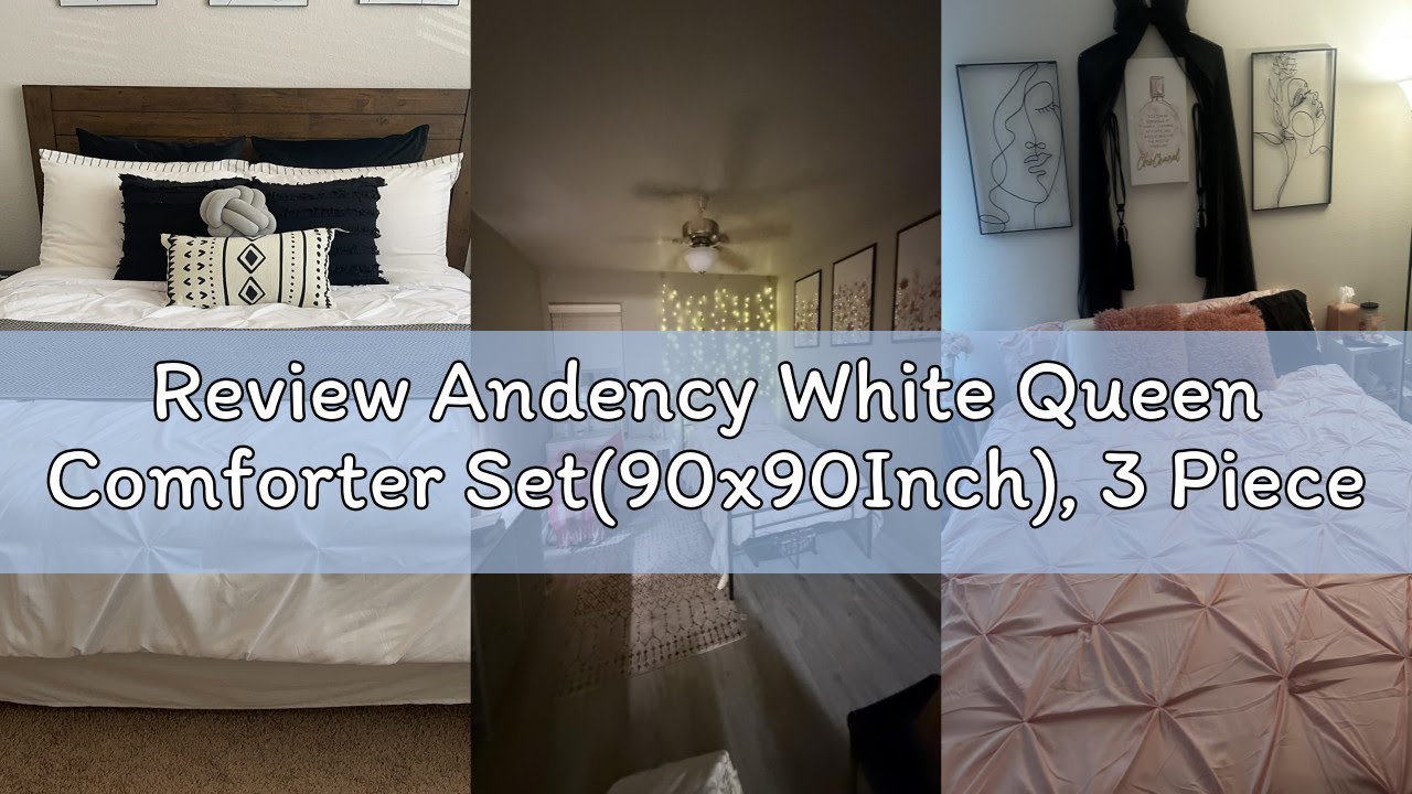 Review Andency White Queen Comforter Set(90x90Inch), 3 Pieces Cute Pinch Pleat Bedding Comforters &
