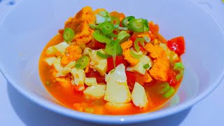 - Cooking Vlog - Having Dinner With A Healthy Delicious Food Tomato, Eggs, Tofu