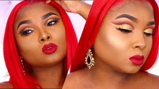 Full Face makeup tutorial - GOLD CUT CREASE - Queenii Rozenblad