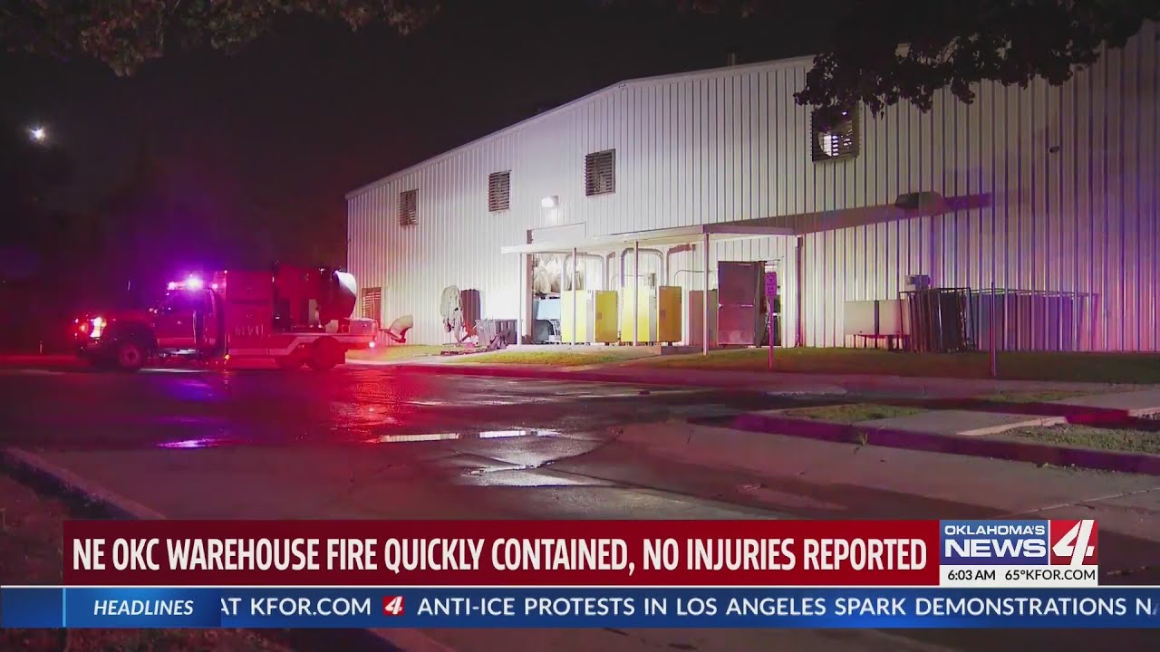 Fire crews knock down warehouse fire in NE Oklahoma City - YouTube