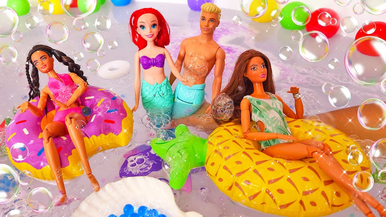 Jogos com a boneca sereia! Série infantil das bonecas Barbie