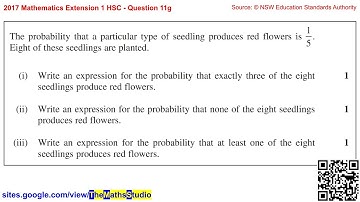 2017 Maths Extension 1 HSC Q11g Finding a probability using the binomial distribution