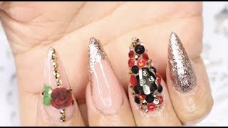UÑAS ACRILICAS NUDE CON SWAROVSKI/UÑAS PARA EL DIA DE LOS MUERTOS/SKULL NAILS