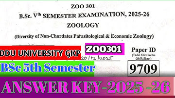 BSc 5th Semester Zoology 1st Paper Answer Key | ZOO 301 Answer Key 2025 BSc 5th Semester DDU GKP