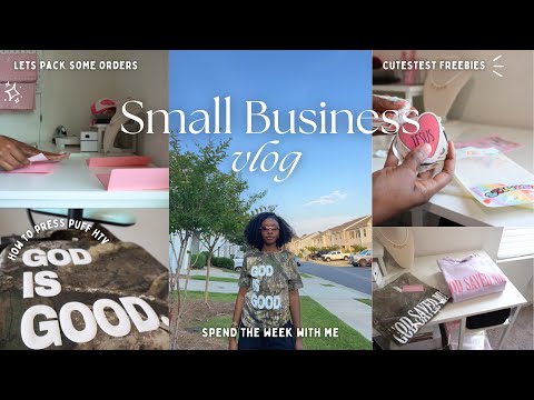SMALL BUSINESS VLOG: How to press puff HTV vinyl👚✨, Spend the week with me🪩🧵, Packing Orders📦💗