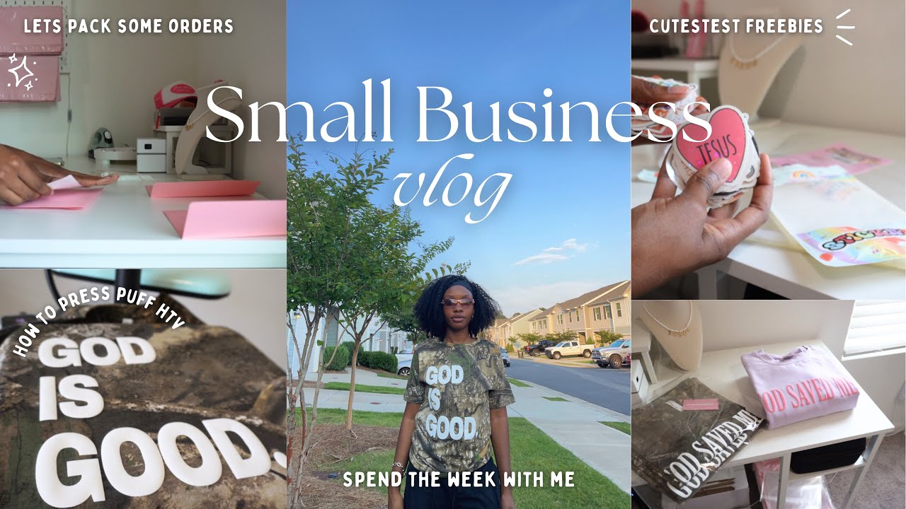 SMALL BUSINESS VLOG: How to press puff HTV vinyl👚✨, Spend the week with me🪩🧵, Packing Orders📦💗