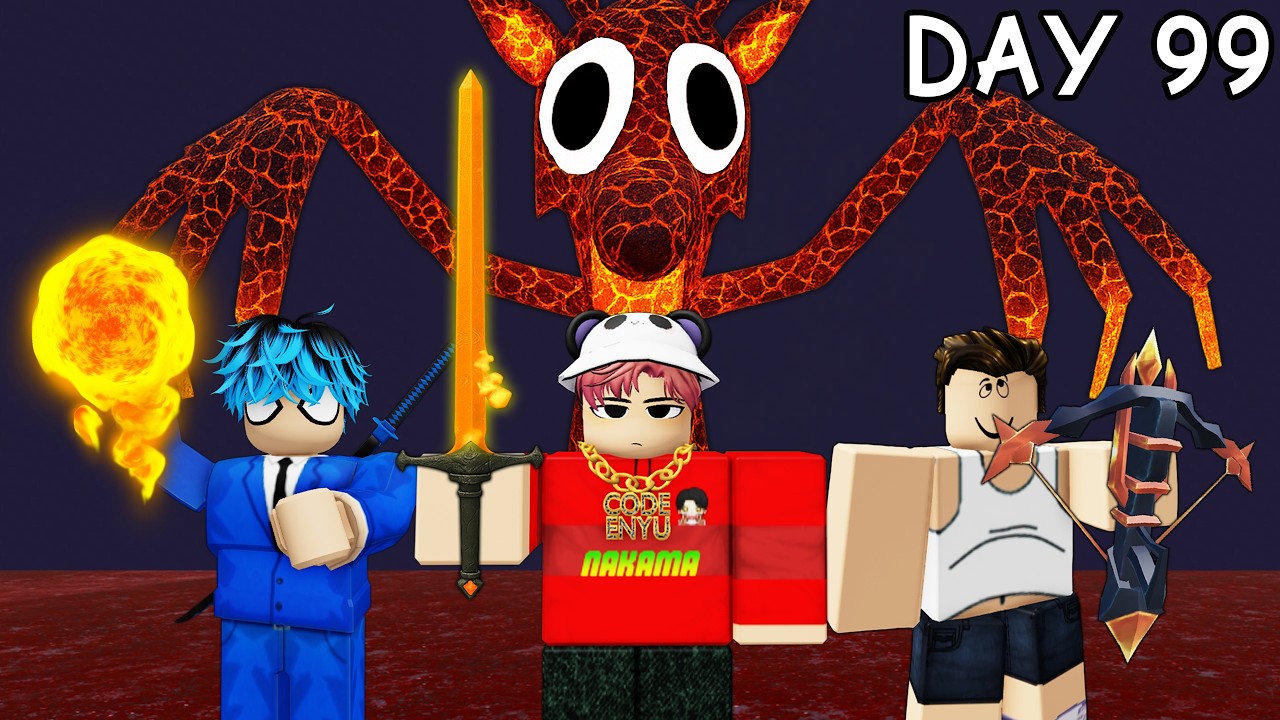 Can 3 YouTubers Survive 99 Nights in the Volcanic Biome?