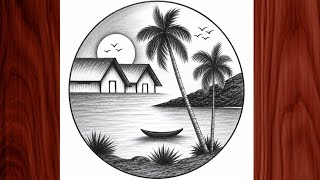 How to Draw Easy Village Scenery in Circle | Pencil Sketch Step by Step | Circle drawing 