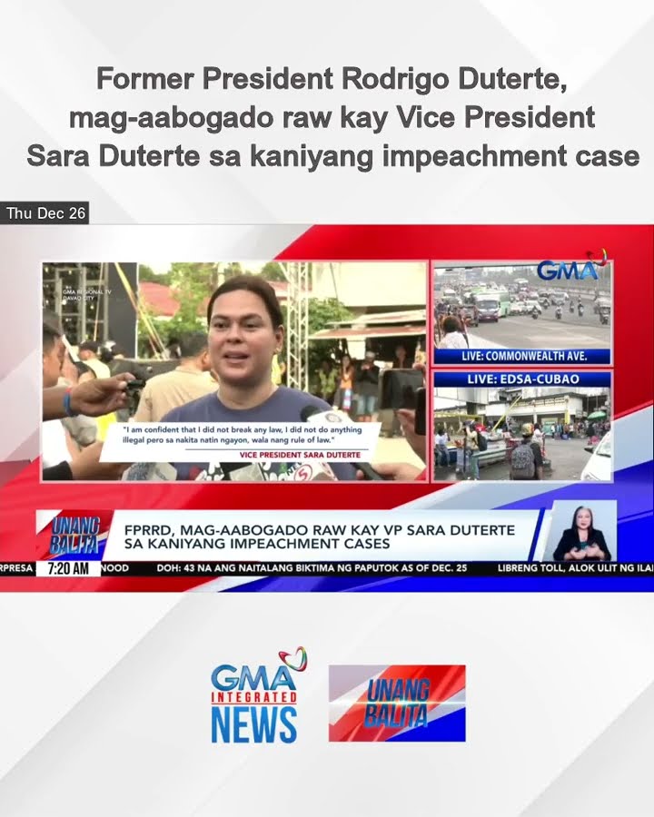 Former President Rodrigo Duterte, mag-aabogado raw kay Vice President Sara Duterte... | Unang Balita
