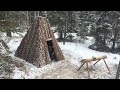 Solo Winter Bushcraft Shelter Build - Building a Log Home in the Canadian Wilderness (Pt.3/4)