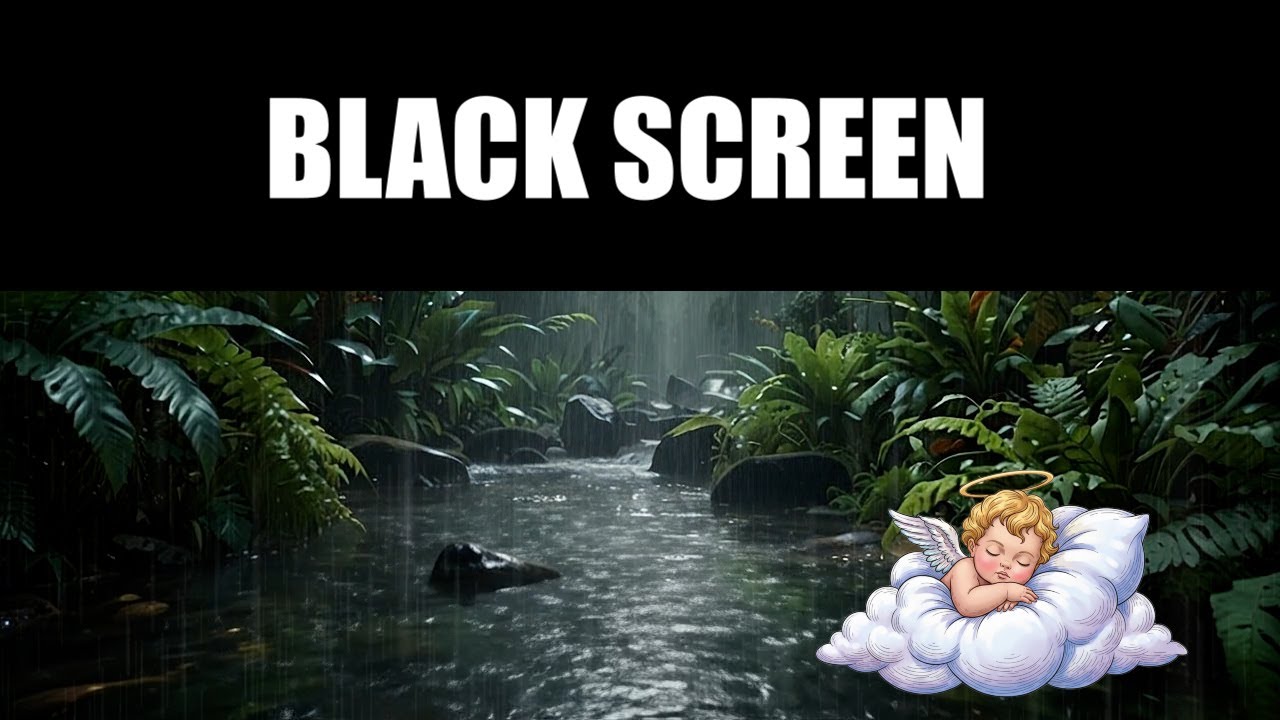 Rain in the jungle   Black Screen 🌧️ | Deep Sleep White Noise for Babies, Focus & Relaxation  10 h