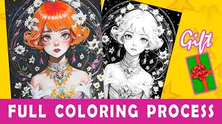 Coloring an Anime Girl at Night | Full Marker Tutorial   Free Coloring Page Download!