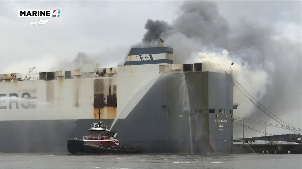 Ship blaze that injured firefighters may burn for days - YouTube