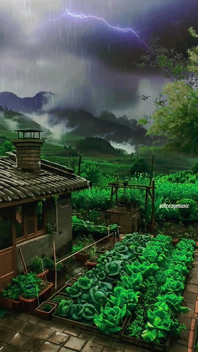 Rain and thunder in warm and cozy rural house #short #rainthunder #ruralhouse #viralvideo