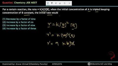 For a certain reaction, the rate = k[A]2[B], when the initial concentration of A is tripled keeping