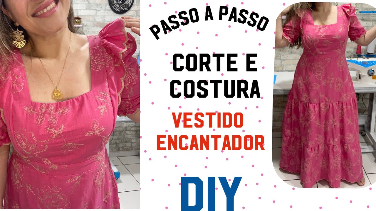 VESTIDO LONGO ENCANTADOR COM MANGA BUFANTE E TRÊS BABADOS DIY #passoapasso #costura