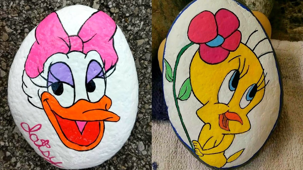 Funky Cartoon Characters painting on rock and stone for kids - YouTube