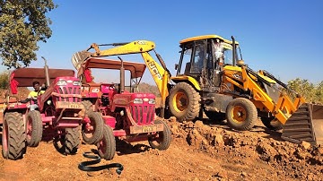 New JCB 3dx Backhoe Machine Loading Red Mud In Double Mahindra tractor | Jcb tractor cartoon gadi