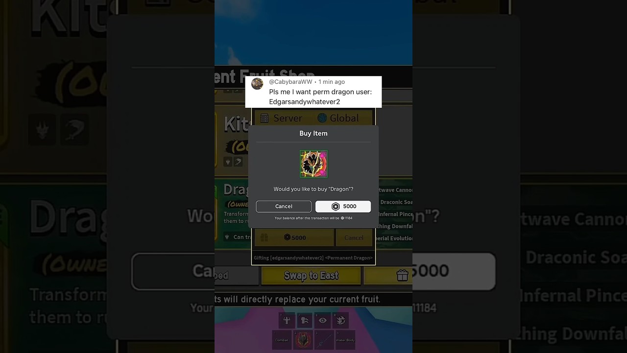 gifting free perm dragon fruit !! blox fruit Roblox 