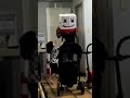 Dad surprises his kids and pretends to be Marshmello while wearing a customized white helmet 😀