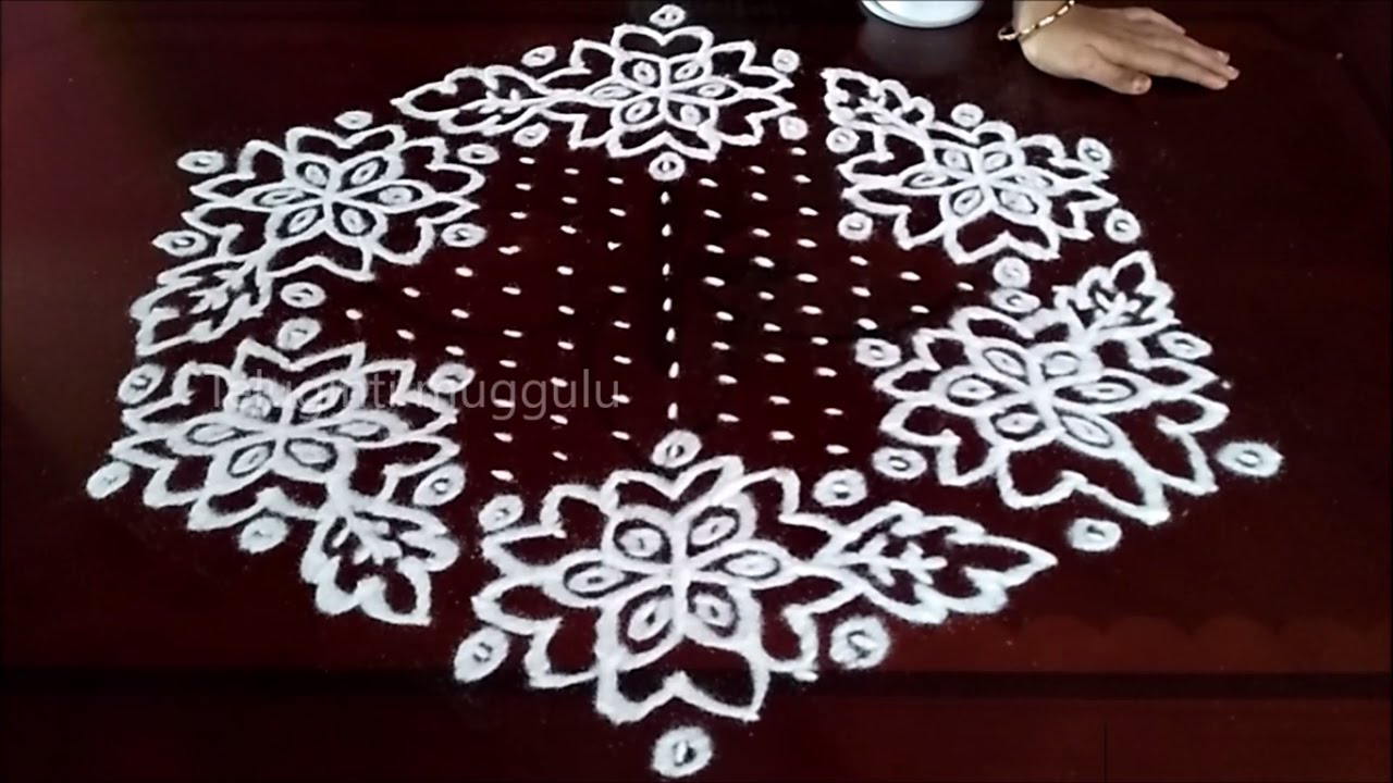 Easy flowers kolam designs with 2111 middle chukkala