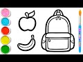 🍎🍌🎒 Gambar Tas Sekolah dan Beberapa Makanan Lezat Menggambar, Melukis, Mewarnai untuk Anak #421