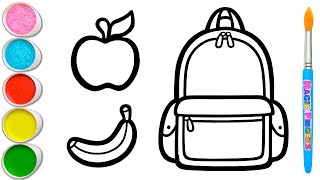 gambar tas sekolah dan beberapa makanan lezat menggambar