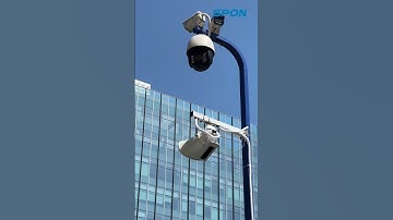Office building security system with Hikvision CCTV camera and SPON POE outdoor horn speaker#IPaudio