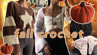 🍂 fall crochet🎃 : star sweater/jumper, pumpkins, coquette top, bow ☕️