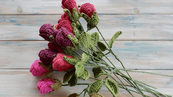 crochet) How To Crochet Tulips with Leaves - Yarn Scrap Friday 