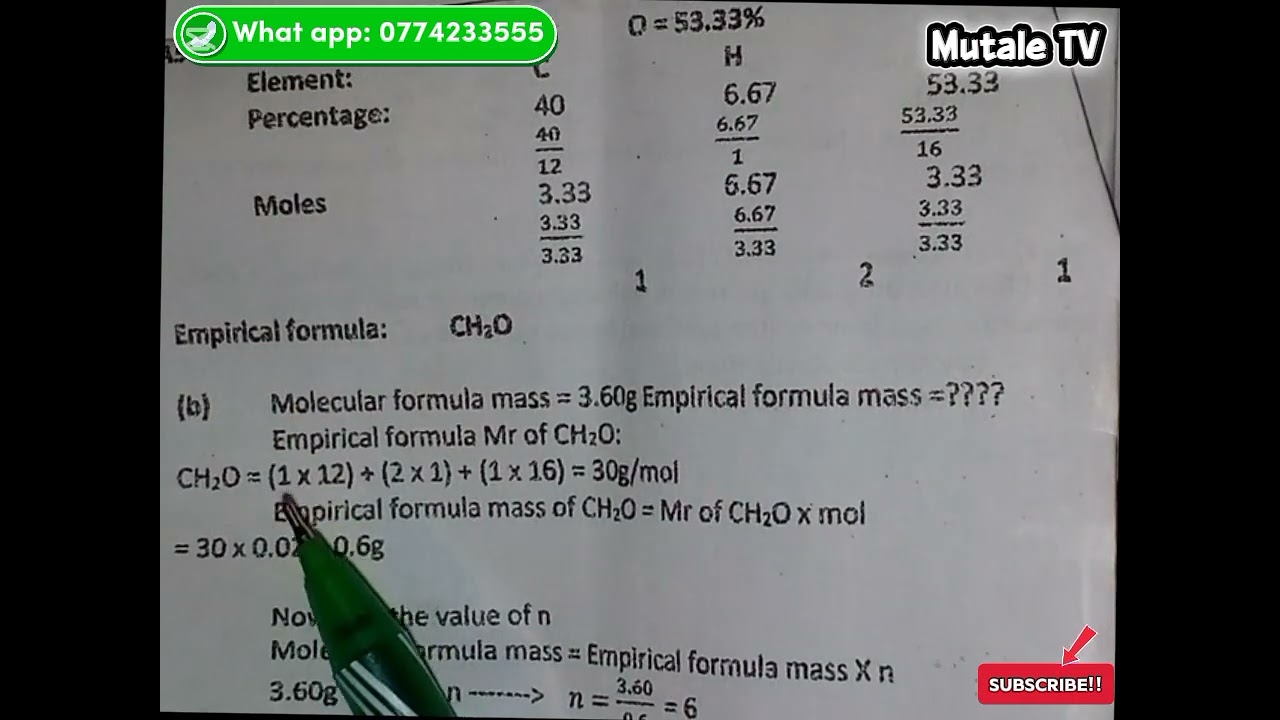 2017 ECZ PURE CHEMISTRY 5070 PAPER 2 Question 5 Solution. Mole concept 