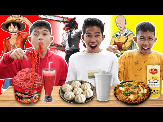 HANYA MAKAN SATU WARNA SESUAI ANIME, SAPUTRA JADI SAITAMA,ONE PIECE DAN CHAINSAWMAN?😱| Mikael TubeHD class=