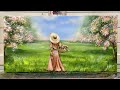 Acrylic painting demonstration of lady and blossoms