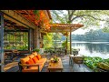 Coffee shop ambience on the shore of a spring lake  smooth jazz instrumental music for work study