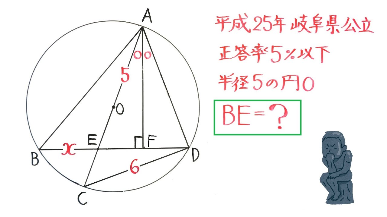 平成25年 岐阜県公立高校入試問題 正答率5％以下 BE=? - YouTube