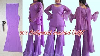 Bollywood 90s inspired Outfit Stitching 💜 | Kurti & Pant Cutting and Stitching Full Video screenshot 3