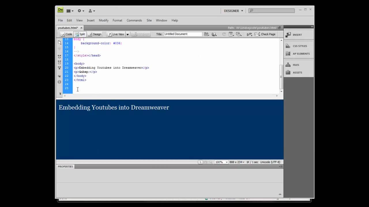 Adobe Dreamweaver: Media - Embed a Youtube Video