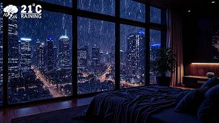 city rain in the dark: ASMR rain sounds for focus and relaxation in a luxury apartment