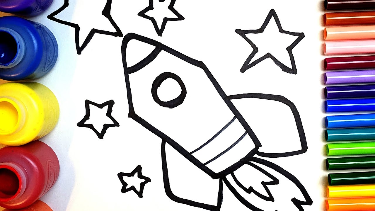 Glitter Rocket Drawing and Coloring