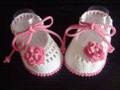 zapatitos de bebe a crochet -0 a 3 meses-Ballet slippers - YouTube