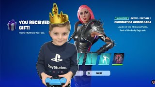 Gifting My 10 Year Old Kid NEW Fortnite Lady Gaga Skins And FREE Fncs item GOLD CROWN Victory WIN