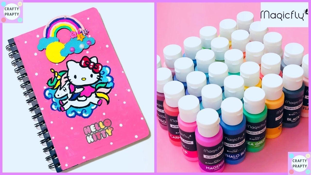 DIY Hello kitty Notebook with Magicfly bulk acrylic paint set from   shop unboxing and Review 