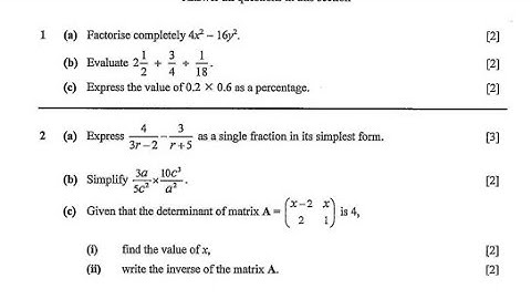 2016;Paper 2 Mathematics- Question 1 and 2