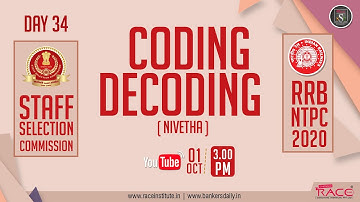 DAY 34 - 03:00 PM REASONING | CODING AND DECODING 2| CGL/CHSL/MTS/CPO/NTPC/GROUP D | SSC | RRB