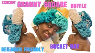 Crochet Granny Square Bucket Hat w/h Color Control ruffles | Seamless GS | Step by step tutorial